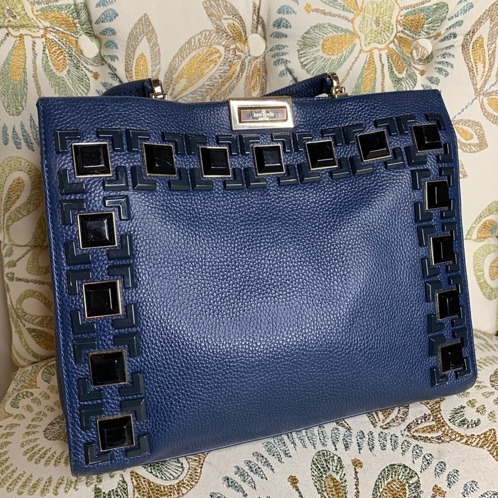 Kate Spade Pebbled Blue Leather Jewel Handbag - Picture 1 of 10